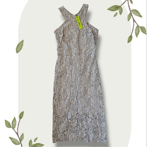 Sam Edelman NWT Cross Neck Lace Sleeveless Midi Dress in Grey- Size 2 - Picture 1 of 6